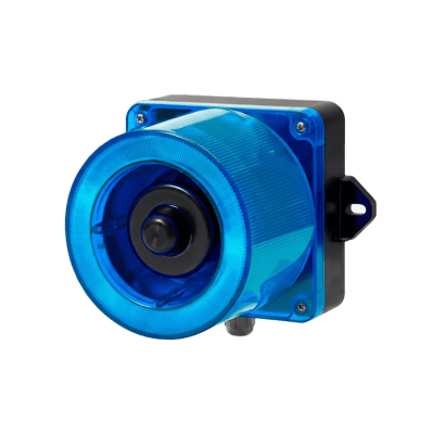 Combinacion de baliza LED color Azul y sirena electrónica de 31 tonos resistente a la intemperie de volumen máx. 123 dB a 12-24 VCD | QWCD50-012024-B-LC