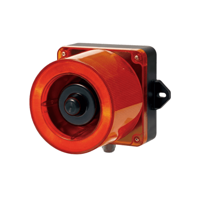 Combinacion de baliza LED color Rojo y sirena electrónica de 31 tonos resistente a la intemperie de volumen máx. 123 dB a 12-24 VCD | QWCD50-012024-R-LC