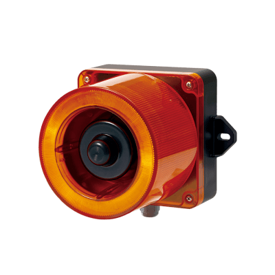 Combinacion de baliza LED color Ámbar y sirena electrónica de 31 tonos resistente a la intemperie de volumen máx. 123 dB a 12-24 VCD | QWCD50-012024-A-LC