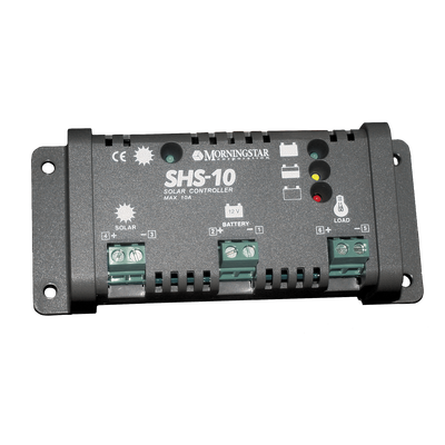 Controlador de Carga Solar PWM 10 A / 12 VCC / Desconexión Automática / IP22 / Protección Integral / Bajo Consumo 8 mA | SHS-10