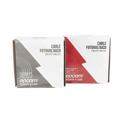 Kit de 2 rollos de 25 metros de cable fotovoltaico de cobre, rojo y negro, calibre 10 AWG (6mm²), Tipo PV,  1000/2000 V y 120°C. | KIT2CBLPV10RB/25