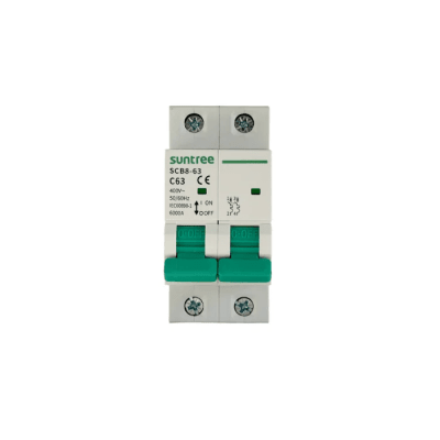 Protección Térmica/ Interruptor 2P, 20 A,  Corriente Alterna 400Vca para Aplicación Fotovoltaica Montaje Riel DIN | SCB8-63C20/2P