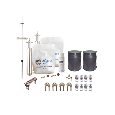 Kit Pararrayos Torre 30 m / Punta Dipolo Corona Aluminio / Electrodo Cobre 30A / Filtro Equipotencial / Accesorios Instalación Incluidos | KLP-TZ-PRO