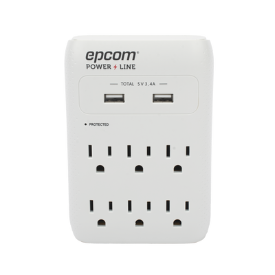 Multicontacto de Pared 110 Vca / Supresor de Picos 1080 Joules / 6 x Nema 5-15P / 2 x USB (5V @3.4A) | EPLSPWUSB