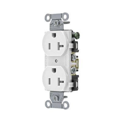 Contacto Dúplex 20 A, 125 V,  2 Polos, 3 Hilos, Cableado Posterior y  Lateral, Color Blanco (Nema 5-20R). | HUB-BR-20-WHI