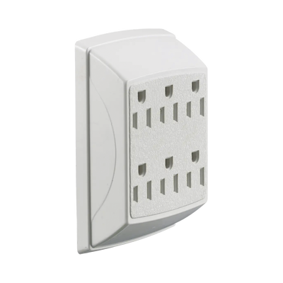 Multicontacto Dúplex con 6 Salidas/ 15 A 125 V CA/ 2 Polos 3 Hilos / Color Blanco. | HUB-RT-600-W
