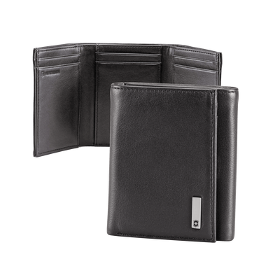 Cartera Athens Negra de Piel con Compartimento de Micromalla para ID. Doblable en 3 Partes con Divisor de Billetes. Pocket Wallet | 3016-3501