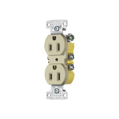 Contacto Duplex 15A 125V/ 2 Polos 3 Hilos / Cableado posterior y lateral / Nema 5-15R / Color Marfil. | HUB-RR15I