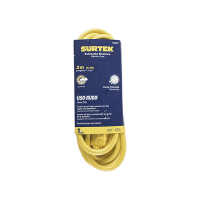 Extensión Eléctrica de Uso Rudo 2 metros / 127 V CA 10 A Máximo /  Color Amarillo. | SYS-136040