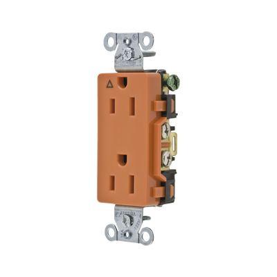 Contacto Dúplex Conexión a Tierra Aislada/ 15A 125V/ 2 polos 3 Hilos/ Nema 5-15R /Grado Comercial Decorativo/ Color Naranja. | HUB-IG15DR