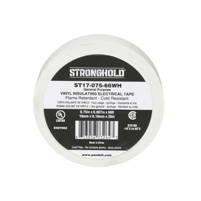 Cinta Eléctrica STRONGHOLD para Aislar, de PVC, Uso General Reparación y Mantenimiento, Grosor de 0.18mm (7 mil), Ancho de 19mm, y 20.12m de Largo, Color Blanco | ST17-075-66WH