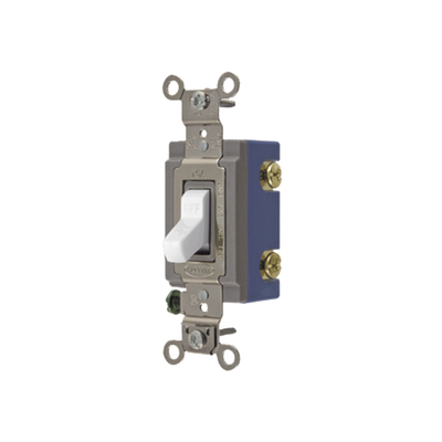 Interruptor de Palanca 15 A 120-277 V CA/ Unipolar / Grado Industrial/ Uso Extra Pesado / Cableado Lateral y Posterior / Color Blanco. | HUB-HBL-1201-W