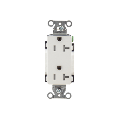 Contacto Duplex Decorador 20 A 125V /  Resistente a manipulaciones / 2 Polos 3 Hilos/ Nema 5-20 R / Color Blanco / Grado Industrial. | HUB-DR20-WHI-TR