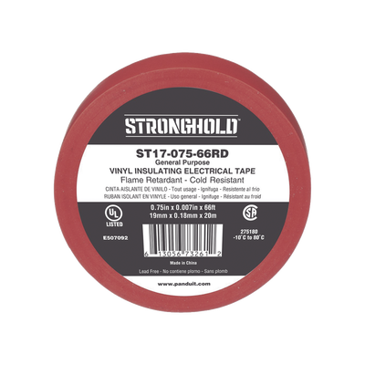 Cinta Eléctrica STRONGHOLD para Aislar, de PVC, Uso General Reparación y Mantenimiento, Grosor de 0.18mm (7 mil), Ancho de 19mm, y 20.12m de Largo, Color Rojo | ST17-075-66RD