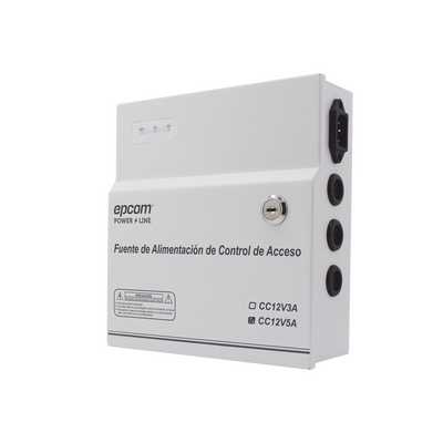 Fuente de Poder / 1 Salida 11-15 Vcc /  5 A / Temporizador Integrado / Con Capacidad de Batería de Respaldo / Requiere Batería / Aplicaciones en sistemas de control de Acceso | AC-PS-T12-05