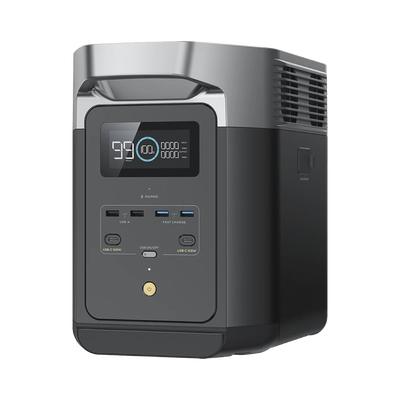 EcoFlow DELTA 2 MAX | Estación de Energía Portátil 2048Wh Litio LFP / 6 AC 2400 W (Max. 3400W) / 2 USB-C 100W / Capacidad para Aumentar Respaldo / Soporta Cargador de Coche 10A a 12.6V / Conectividad WiFi y Bluetooth (App) / Carga Sol | EFD-350