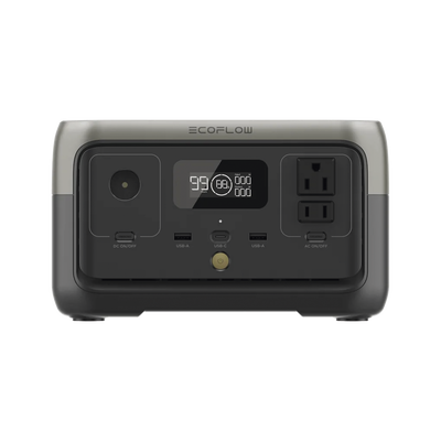 EcoFlow River 2 | Estación de Energía Portátil 256Wh Litio LFP / 2 AC 300 W (Max. 600W) / 1 USB-C 60W / 2 USB -A 12W / Cargador de Coche 8A a 12 o 24V / Conectividad WiFi y Bluetooth (App) / Carga Solar 110W Max. | EFR600