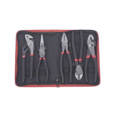 Juego de 5 Pinzas de 8" con Estuche. Incluye: P. Mecánica, P. para Tubo, P. Eléctrica, P. Corte, Nariz Larga. | PST-H010-03