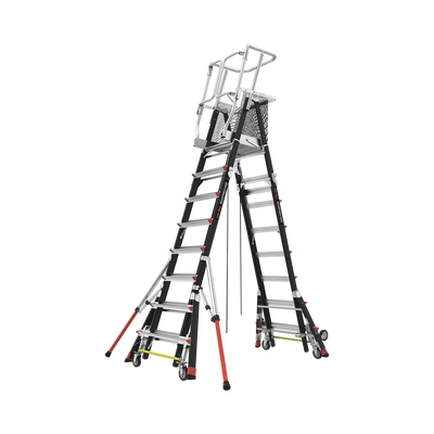 Escalera de Fibra de Vidrio  con Jaula de 8'-14' (2.44 - 4.27 m). Con Ajuste en Ruedas (RATCHET™ Leveler) (SKU:18515-817). | CAGE8FTR