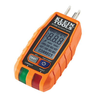 Probador de Tomacorrientes con Interruptor de Falla a Tierra (GFCI) con pantalla LCD. | RT-250