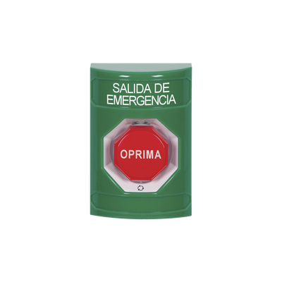 Botón de Salida de Emergencia , Texto en Español,  Acción Mantenida, Girar para Restablecer, LED de iluminación | SS2109EX-ES