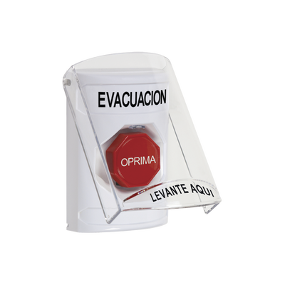 Botón de Evacuación, Texto en Español, Tapa Protectora de Policarbonato Súper Resistente, Restablecimiento con Llave | SS2322EV-ES