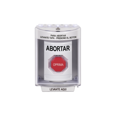 Botón de Abortar, Bocina de Advertencia Integrada, Texto en Español, Tapa Protectora de Policarbonato Súper Resistente con Espaciador, Restablecimiento con Llave | SS2382AB-ES