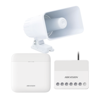 (AXPRO) KIT de alarma AX PRO con sirena cableada 30W / Incluye: 1 Hub con Batería de respaldo / 1 Sirena Cableada de 30 Watts IP65 / 1 Relevador Inalámbrico 0 a 36 VCC / Compatible con Hik-Connect P2P | AXPRO-KIT-SIRENA-C