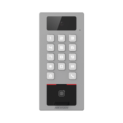 Terminal de Control de Acceso / Videoportero Multiapartamento Llamada a App / Teclado / Exterior Antivandálico IP65 & IK09 / Huella, Tarjeta, Código QR, PIN o App Hik-Connect  / Cámara 2 MP compatible con NVRs | DS-K1T502DBFWX-C