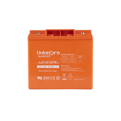 Batería 12 V / 18 Ah / UL / Tecnología AGM / Vida útil promedio de 5 años / Retardante a la Flama / Para uso en equipo electrónico, Alarmas de Intrusión / Incendio/ Control de acceso / Video Vigilancia / TermInale | LK1812FR