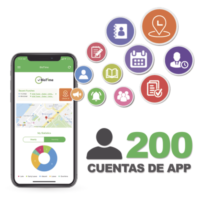 Licencia para realizar checadas de asistencia desde Smartphone (APP) con envío de fotografía y ubicación por GPS / Compatible con BIOTIMEPRO / Licencia para 200 usuario | BIOTIMEAPP200