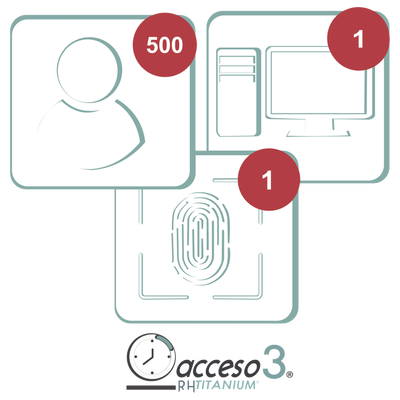 [BAJO PEDIDO] Licencia de 3 años para software Acceso3 TITANIUM  / 500 Empleados / 1 reloj / 1 PC / Compatible con SISTEMAS DE NOMINA | TITANIUMCERO-3A