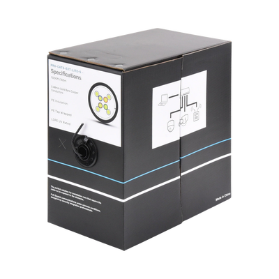 Bobina de Cable de 305 Metros (1000 Pies), Cat5e, Color Negro, Sin Blindar, para Aplicaciones de Videovigilancia, Redes de Datos. Uso en Intemperie | PRO-CAT5-EXT-LITES