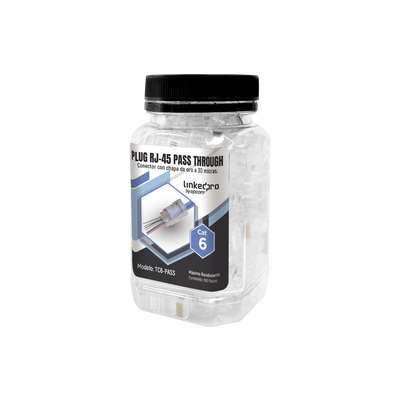 Bote con 100 Plugs Pass Through RJ45 Cat6 sin Blindaje, Chapado de Oro a 30 Micras para Durabilidad Extrema | TC6-PASS