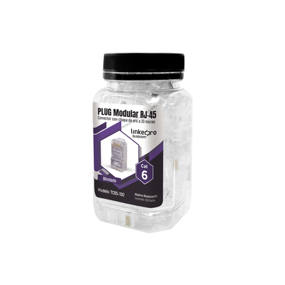 Bote con 100 Piezas de Plug Modular RJ45 Cat6 Blindado, Chapado de Oro a 30 Micras para Durabilidad Extrema SIN PIN de Tierra | TC6S-100