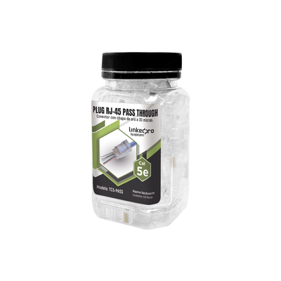 Bote con 100 Plugs Pass Through RJ45 Cat5e sin Blindaje, Chapado de Oro a 30 Micras para Durabilidad Extrema | TC5-PASS
