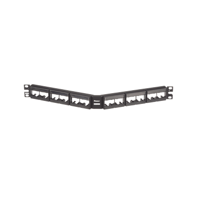 Panel de Parcheo Modular Mini-Com (Sin Conectores), Angulado, Sin Blindaje, Con Etiqueta y Cubierta, de 24 Puertos, 1UR | CPPLA24WBLY