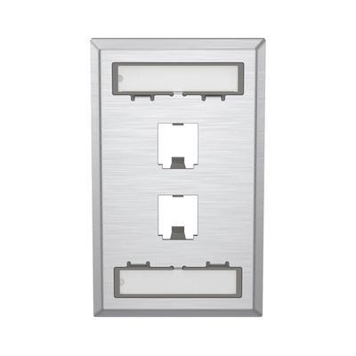 Placa de Pared Vertical, de Acero Inoxidable, Salida Para 2 Puertos Mini-Com, Con Espacios Para Etiquetas | CFPL2SY