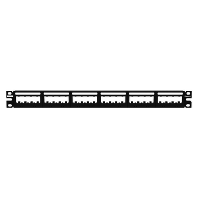 Panel de Parcheo Modular Mini-Com (Sin Conectores), Ultimate IDÆ, Plano, Sin Blindaje, Con Etiqueta y Cubierta, de 24 Puertos, 1UR | UICMPP24BLY