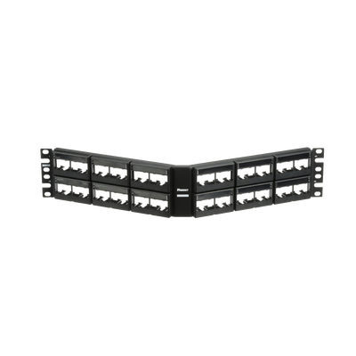 Panel de Parcheo Modular Mini-Com (Sin Conectores), Angulado, Sin Blindaje, Con Etiqueta y Cubierta, de 48 Puertos, 2UR | CPPLA48WBLY
