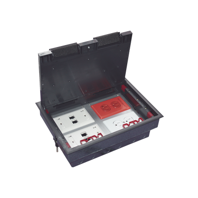 Caja de Piso para Cuatro Módulos Universales (Socket M4), para Alimentación Eléctrica y Redes de Datos (11000-43401) No Incluye Faceplates | TH-CP-4M