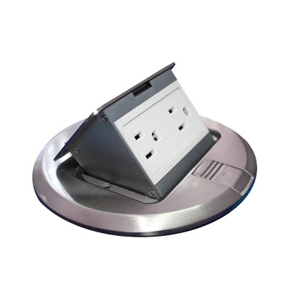 Mini Caja de Piso Redonda Acero Inoxidable (2 Contactos) (11000-12201) | TH-MCPR-A