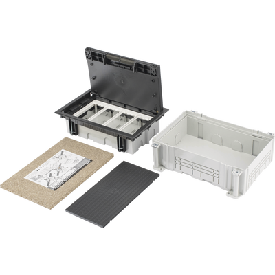 Caja Para Instalación en Pavimento para Voz, Datos o Contactos Eléctricos / Capacidad para 4 Módulos / Espacio Embellecedor en la Tapa / Profundidad Ajustable de 70 a 100 mm (2.76 a 3.94 pulgadas) / Los Módulos se Adquieren Aparte / Incluye Registro | SM-CPAV-4