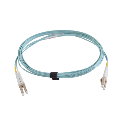 Jumper de Fibra Óptica Multimodo 50/125 XGLO OM4, LC-LC Duplex, OFNR, Color Aqua, 1 Metro (3.28 Pies) | FJ2-LCLC5V-01AQ