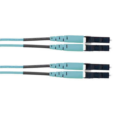 Jumper de Fibra Optica Multimodo 50/125 OM3, LC-LC Duplex, LSZH (Cero Halógenos), Color Aqua, 2 Metros (6.56 Pies) | FX2ELLNLNSNM002