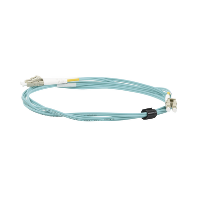Jumper de Fibra Óptica Multimodo 50/125 XGLO OM3, LC-LC Duplex, OFNR, Color Aqua, 2 Metros (6.56 Pies) | FJ2-LCLC5L-02AQ