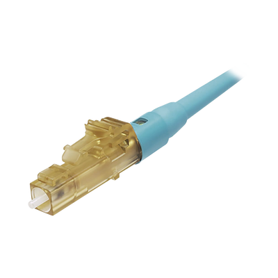 Conector de Fibra Óptica LC Simplex OptiCam, Multimodo 50/125 OM3/OM4, Pre-pulido, Color Aqua | FLCSMCXAQY