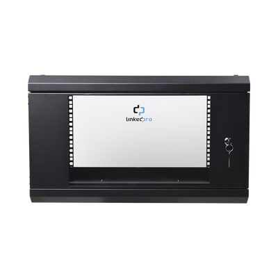 Gabinete de Pared de 6U con Puerta de Cristal Templado, 455 mm de Profundidad Total, Rack de 19in, Acero Reforzado Color Negro. | SR-1906-LH3G