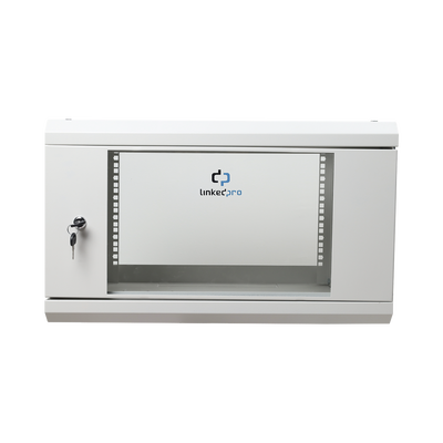 Gabinete de Pared de 6U con Puerta de Cristal Templado, 455 mm de Profundidad Total, Rack de 19'', Acero Reforzado Color Gris Mate | SR1906LH3GW