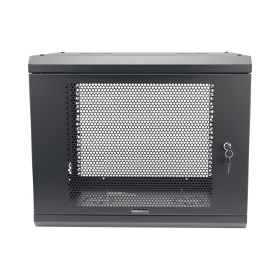Gabinete de Pared de 9U con Puerta Perforada, 455 mm de Profundidad, Rack de 19'', Acero Reforzado Color Negro. | SR1909LH3P